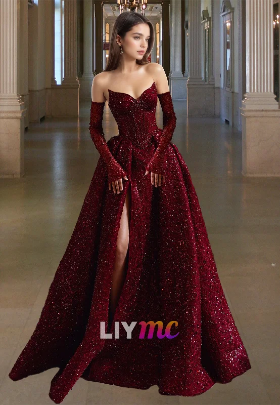 Women's High-Fashion Outfit End - Of - Month Blowout V-Neck Sleeveless Pleated Side Slit Sequins A-Line Sparkly Prom Dress Women's High-Fashion Outfit End - Of - Month Blowout V-Neck Sleeveless Pleated Side Slit Sequins A-Line Sparkly Prom Dress
