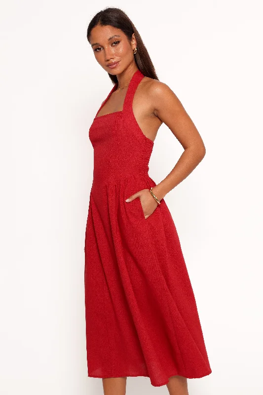Women's Clothing Apparel Sets Chic Styles Ramona Halterneck Midi Dress - Red