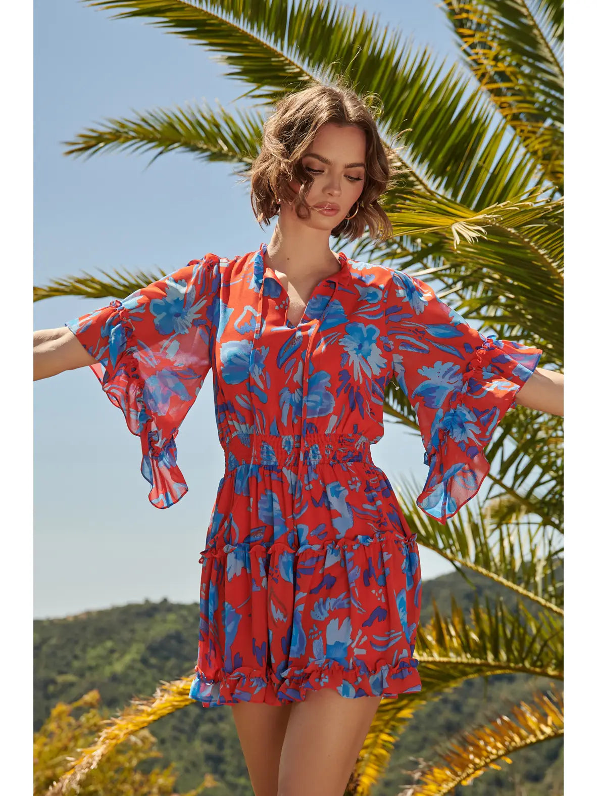 Casual Garments For Women Effortless Comfort Mazie Red Blue Floral Mini Dress