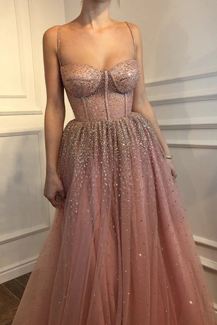 Women's Comfy Attire For Lounging Chic Outfits A-Line Sleeveless Spaghetti Straps Floor-Length Rhinestone Tulle Dresses Evening Dress Women's Comfy Attire For Lounging Chic Outfits A-Line Sleeveless Spaghetti Straps Floor-Length Rhinestone Tulle Dresses Evening Dress