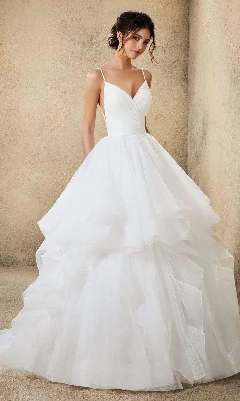 Affordable Women's Garments Style Upgrade Mori Lee Bridal - 5776 Ravenna V-Neck Tiered Ruffle Wedding Ballgown