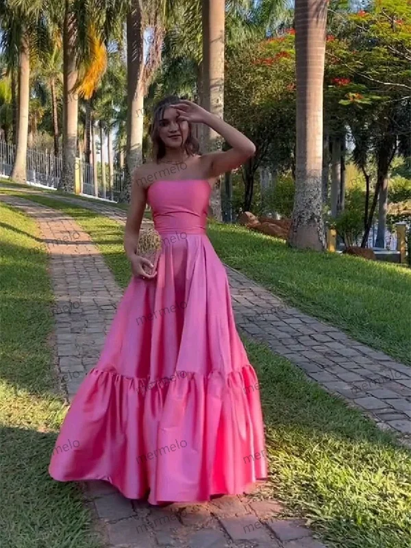 Luxury Women's Clothes Flash Sale Fever Pink Satin A-line Scoop Floor Length Prom Dress, Pink Satin Party Dress Luxury Women's Clothes Flash Sale Fever Pink Satin A-line Scoop Floor Length Prom Dress, Pink Satin Party Dress