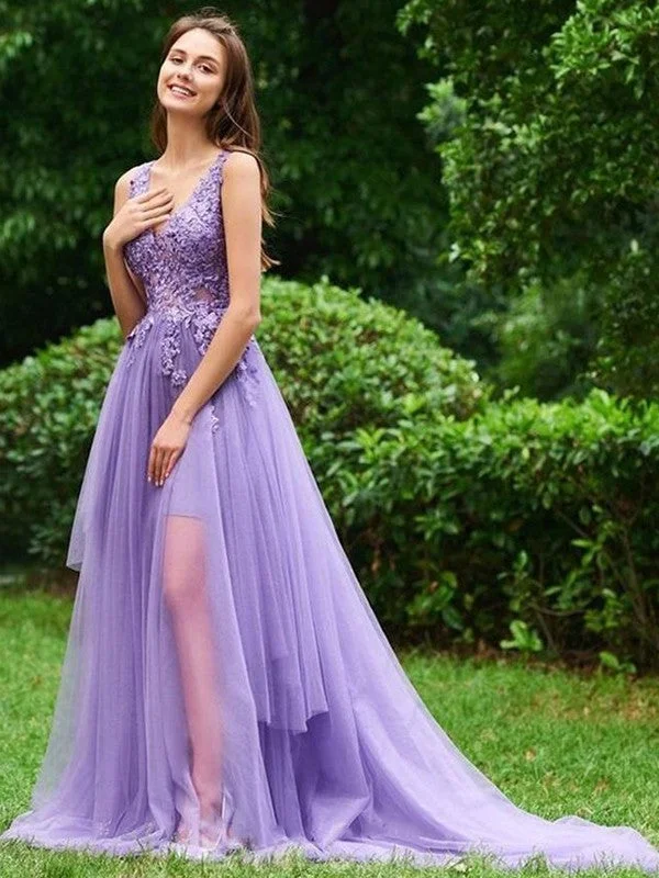 Affordable Women's Clothing Feminine Elegant A-Line/Princess Tulle Applique V-neck Sleeveless Sweep/Brush Train Dresses Affordable Women's Clothing Feminine Elegant A-Line/Princess Tulle Applique V-neck Sleeveless Sweep/Brush Train Dresses