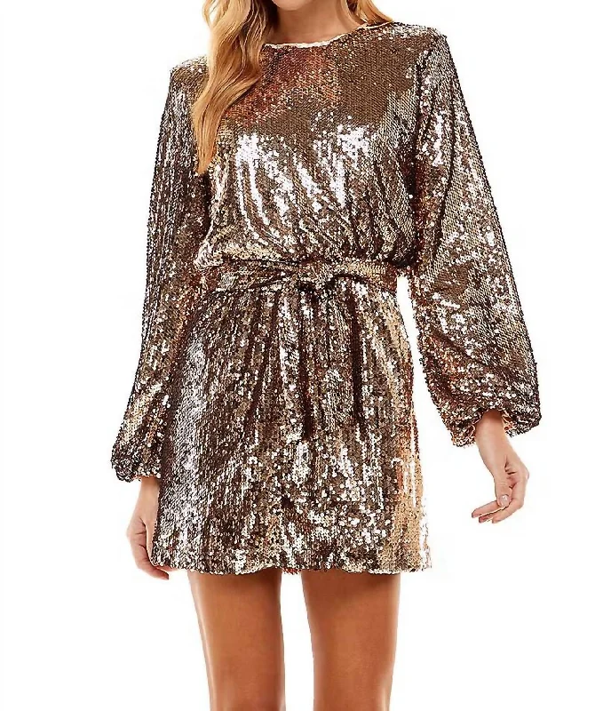 Women's Vintage-Inspired Outfit Contemporary Chic Into The Night Sequin Belted Mini Dress In Copper Women's Vintage-Inspired Outfit Contemporary Chic Into The Night Sequin Belted Mini Dress In Copper