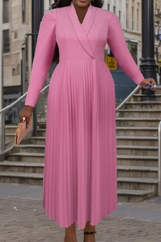 Women's Clothes For Special Occasions Update With Cottagecore Styles Solid Color Shawl Collar Commuting Pleated Maxi Dress Women's Clothes For Special Occasions Update With Cottagecore Styles Solid Color Shawl Collar Commuting Pleated Maxi Dress