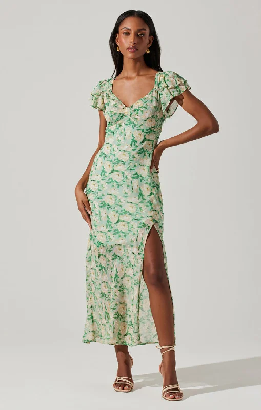 Women's Classic Attire Casual Elegance Maisy Green Floral Dress