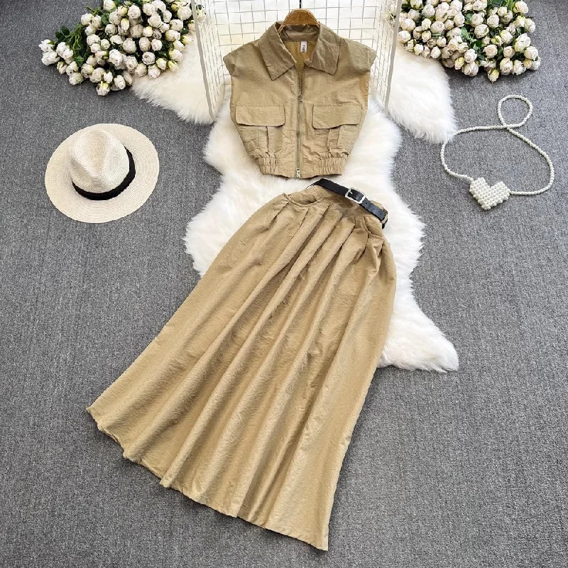 Women's Seasonal Wardrobe Clothing Modern Romance Fashion Suit Women's Sleeveless Shirt Two-piece Set A-Line Skirt S4158 Women's Seasonal Wardrobe Clothing Modern Romance Fashion Suit Women's Sleeveless Shirt Two-piece Set A-Line Skirt S4158