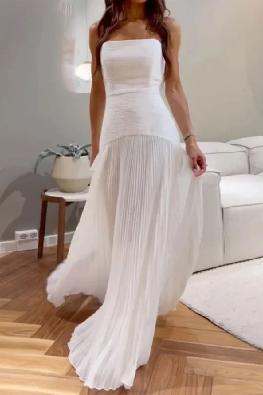 Classic Clothes For Women Clearance Event Solid Color Bandeau Elegant Pleated Maxi Dress Classic Clothes For Women Clearance Event Solid Color Bandeau Elegant Pleated Maxi Dress