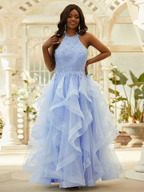 Women's Timeless Attire Budget-Friendly Fashion A-Line/Princess Tulle Applique Halter Sleeveless Floor-Length Dresses Women's Timeless Attire Budget-Friendly Fashion A-Line/Princess Tulle Applique Halter Sleeveless Floor-Length Dresses