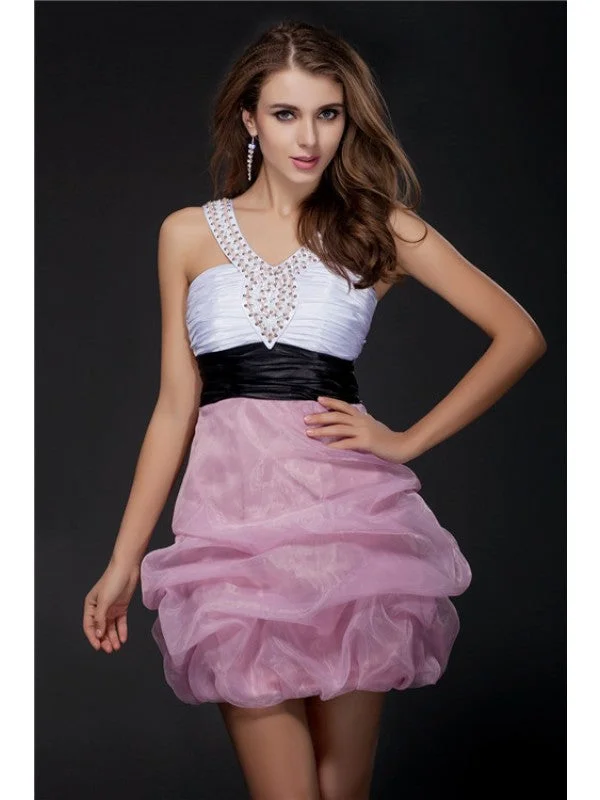 Women's Party Outfit Trendy Aesthetics Ball Gown V-neck Sleeveless Short Beading Sash Organza Woven Satin Cocktail Dresses Women's Party Outfit Trendy Aesthetics Ball Gown V-neck Sleeveless Short Beading Sash Organza Woven Satin Cocktail Dresses