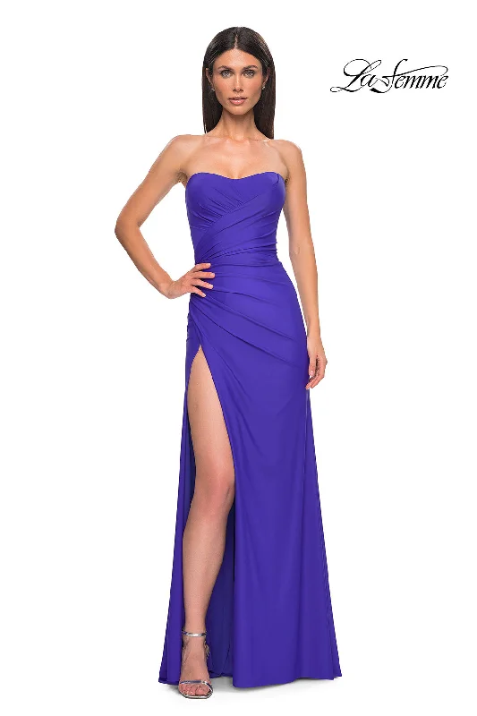 Women's Clothing With Trendy Designs Explore What's New LaFemme 33012 Strapless Jersey X-Back w/ Slit Women's Clothing With Trendy Designs Explore What's New LaFemme 33012 Strapless Jersey X-Back w/ Slit