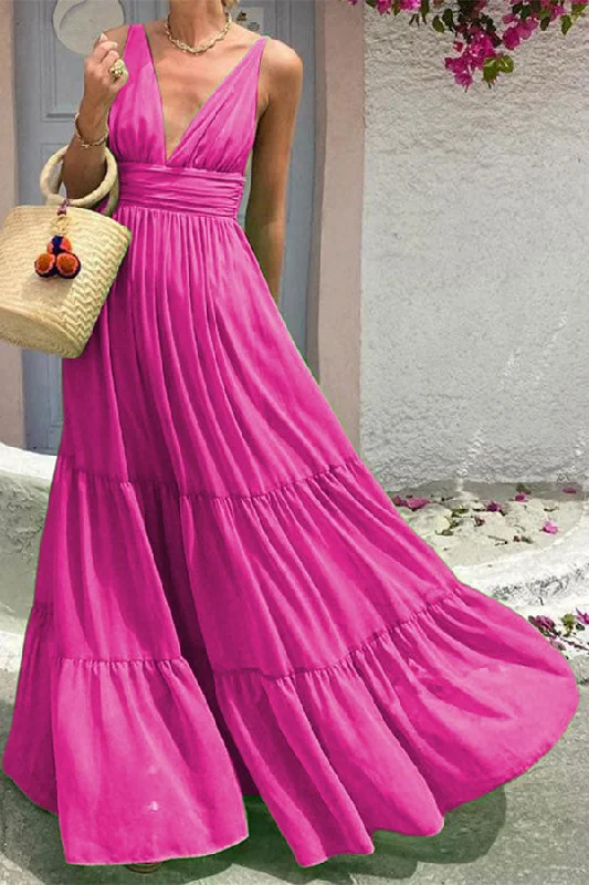 Casual Outfit For Women Style Redefined Solid Color Elegant Backless Flowy Tiered Maxi Dress Casual Outfit For Women Style Redefined Solid Color Elegant Backless Flowy Tiered Maxi Dress