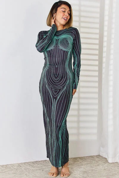 Women's Formal Apparel Effortless Comfort Cutout Round Neck Long Sleeve Maxi Dress