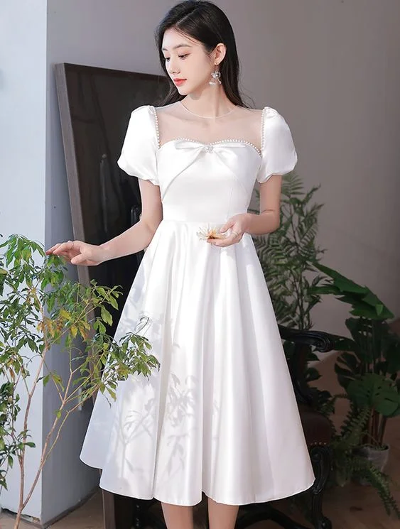 Women's Stylish Outdoor Outfit Effortless Comfort Simple Elegant White Satin Prom Dress Midi Evening Ball Gown S3278 Women's Stylish Outdoor Outfit Effortless Comfort Simple Elegant White Satin Prom Dress Midi Evening Ball Gown S3278