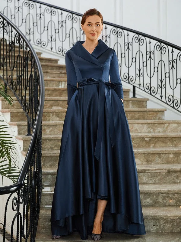 Women's Clothes For The Office Discount Extravaganza A-Line/Princess Satin Ruched V-neck Long Sleeves Asymmetrical Mother of the Bride Dresses Women's Clothes For The Office Discount Extravaganza A-Line/Princess Satin Ruched V-neck Long Sleeves Asymmetrical Mother of the Bride Dresses