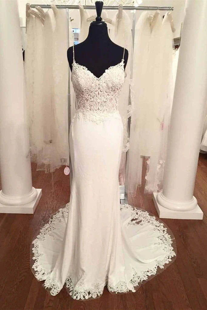 Casual Chic Clothing For Women Anniversary Sale Spaghetti Strap V-Neck Vintage Lace Mermaid Backless Appliques Jersey Beach Wedding Dress Casual Chic Clothing For Women Anniversary Sale Spaghetti Strap V-Neck Vintage Lace Mermaid Backless Appliques Jersey Beach Wedding Dress