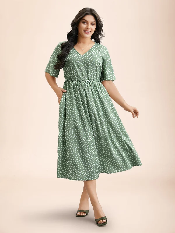 Women's Evening Wear Attire Seasonal Trends Polka Dot Print V-Neck Half Sleeve Midi Dress Women's Evening Wear Attire Seasonal Trends Polka Dot Print V-Neck Half Sleeve Midi Dress