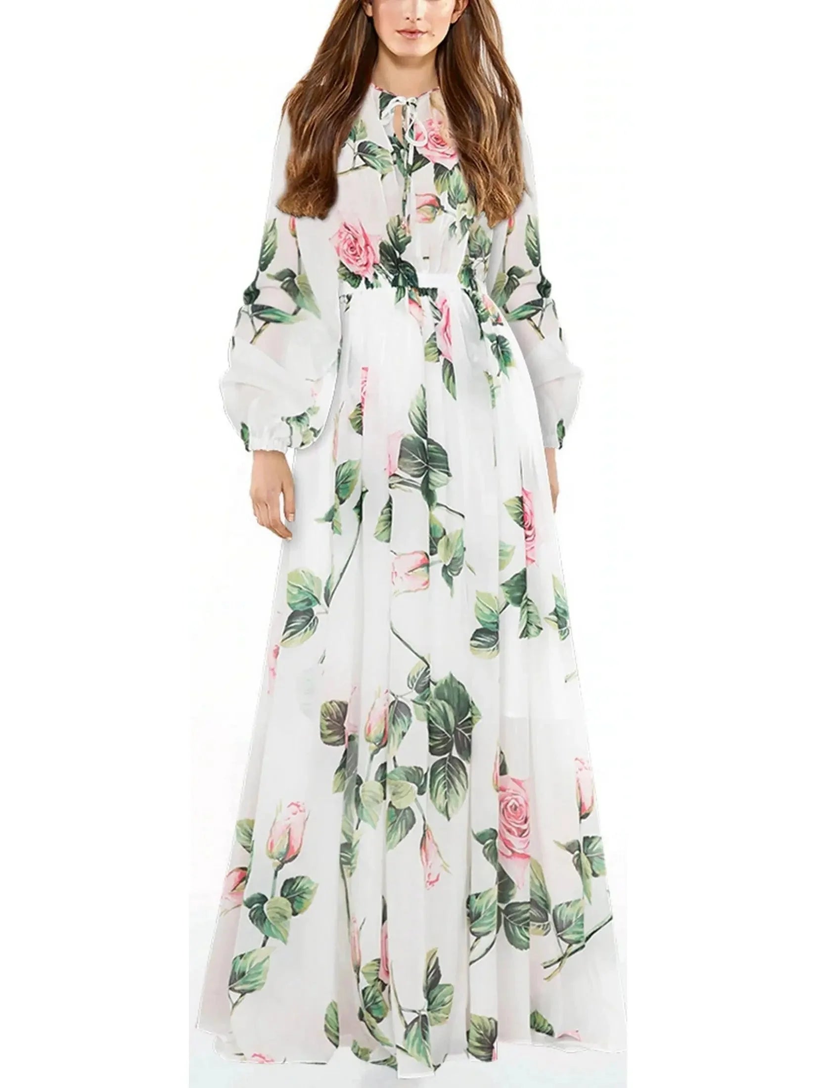 Women's Stylish Outdoor Outfit Stylish Looks Tropical Rose Print Chiffon Maxi Dress Women's Stylish Outdoor Outfit Stylish Looks Tropical Rose Print Chiffon Maxi Dress