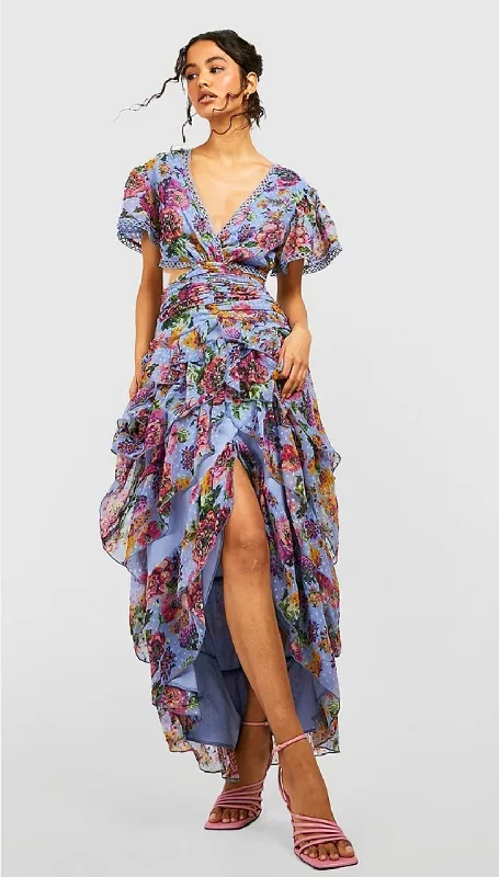 Timeless Women's Clothes Stylish Savings Boohoo floral cut out ruffle maxi dress, new - size 10 Timeless Women's Clothes Stylish Savings Boohoo floral cut out ruffle maxi dress, new - size 10