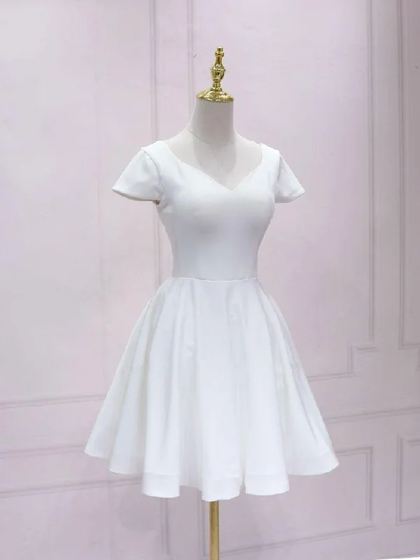Women's High-Fashion Garments Clearance Event Fashion Save white v neck satin lace short prom dress, white homecoming dress S2969 Women's High-Fashion Garments Clearance Event Fashion Save white v neck satin lace short prom dress, white homecoming dress S2969