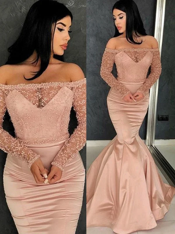 Fashionable Women's Clothes Quick Grab Deals Trumpet/Mermaid Long Sleeves Off-the-Shoulder Sweep/Brush Train Ruffles Satin Dresses Fashionable Women's Clothes Quick Grab Deals Trumpet/Mermaid Long Sleeves Off-the-Shoulder Sweep/Brush Train Ruffles Satin Dresses
