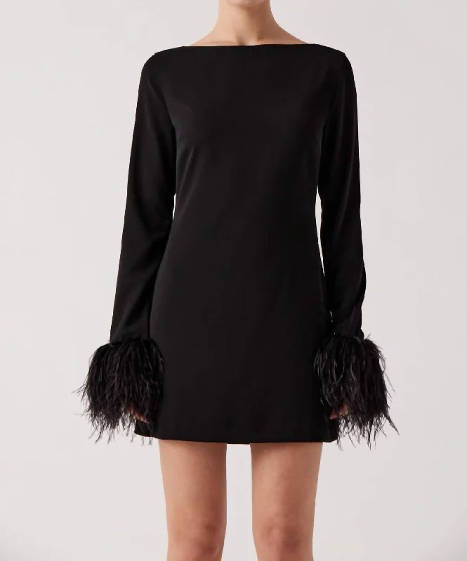 Women's Garments Elegant Contour Arleth Feather Sleeve Mini Dress In Black