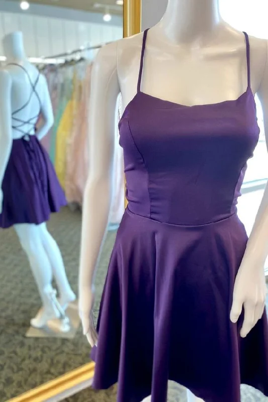 Luxury Women's Clothing Travel Essentials A-Line Purple Lace-Up Short Satin Homecoming Dresses S2355 Luxury Women's Clothing Travel Essentials A-Line Purple Lace-Up Short Satin Homecoming Dresses S2355