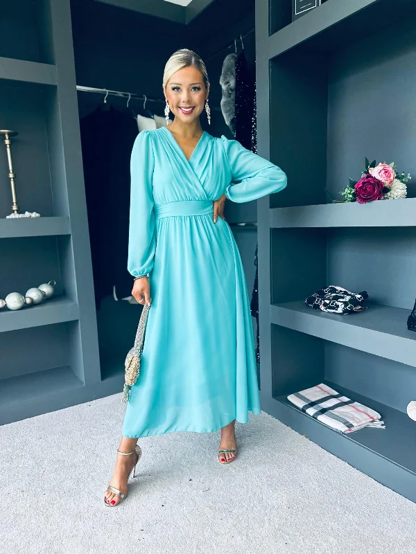 Women's Vintage-Inspired Outfit Special Occasion Wear Maeve Banded Midi Dress Aqua