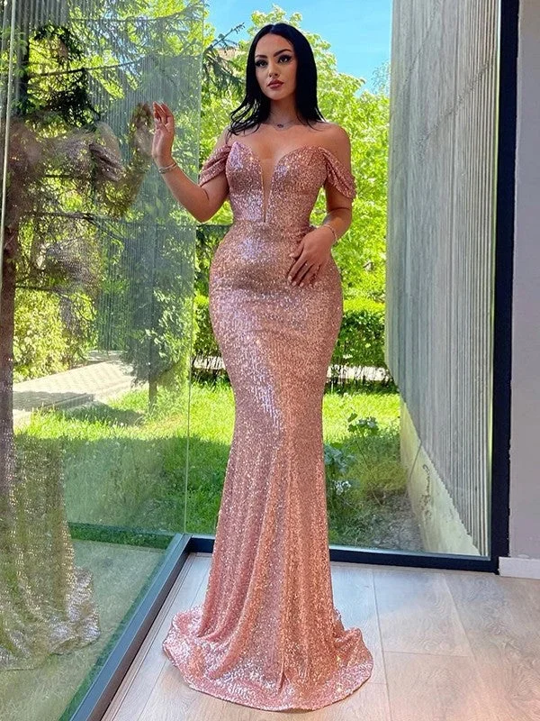 Women's Clothes Summer Deals Sheath/Column Sequins Paillette Off-the-Shoulder Sleeveless Sweep/Brush Train Dresses Women's Clothes Summer Deals Sheath/Column Sequins Paillette Off-the-Shoulder Sleeveless Sweep/Brush Train Dresses