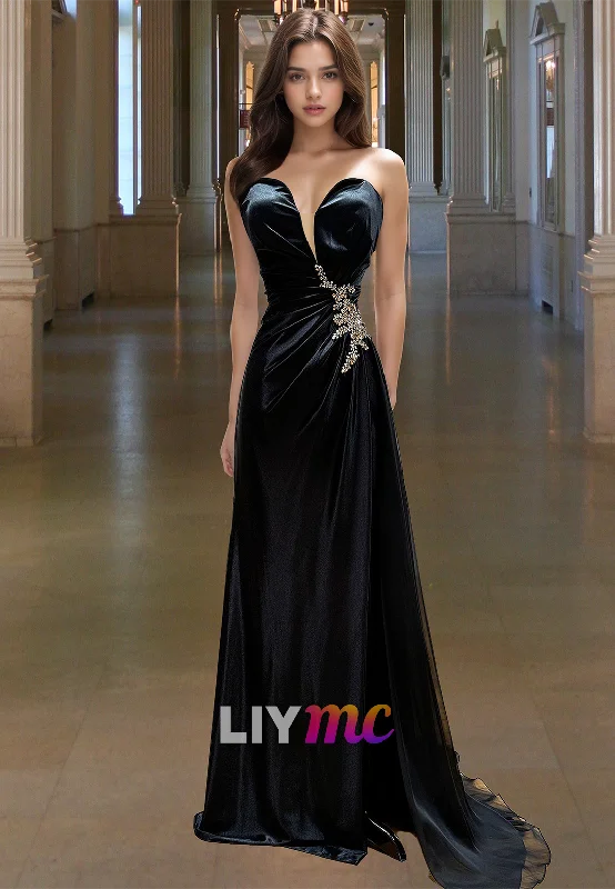Women's Night-Out Outfit Final Clearance V-Neck Sleeveless Beaded Pleated Sheath Prom Dress Women's Night-Out Outfit Final Clearance V-Neck Sleeveless Beaded Pleated Sheath Prom Dress