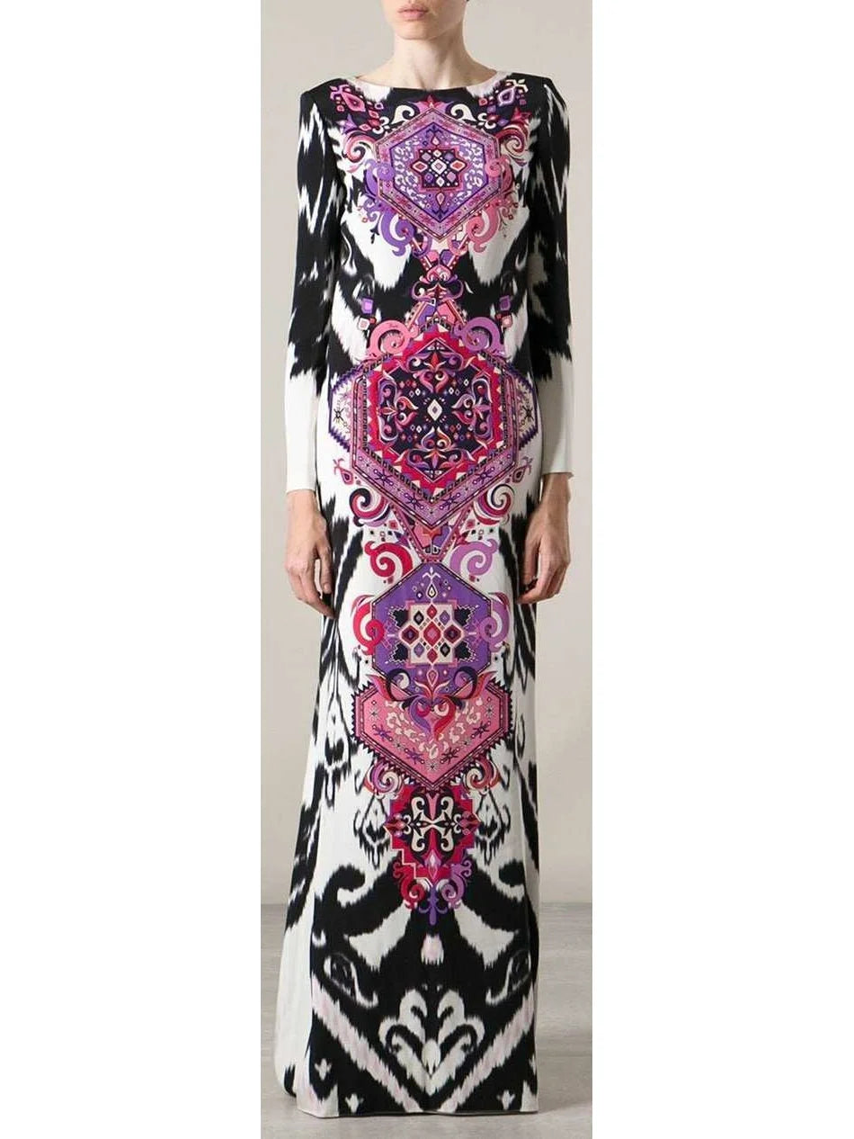 Fashionable Women's Outfit Style Upgrade Suzani Printed Long Sleeve Maxi Dress in Multicolor Fashionable Women's Outfit Style Upgrade Suzani Printed Long Sleeve Maxi Dress in Multicolor