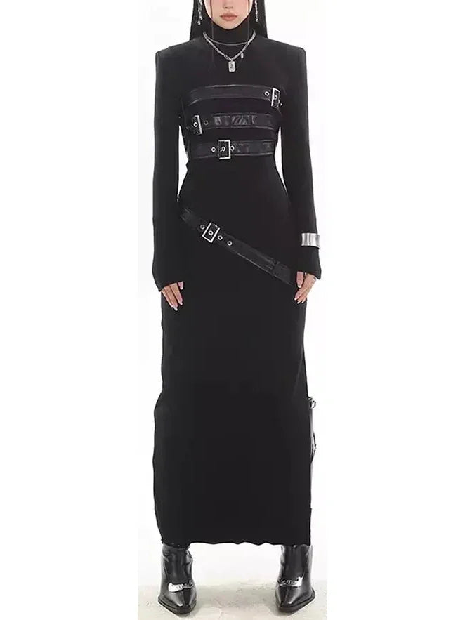 Women's Office Outfit Exclusive Sale Belt-Embellished High-Neck Maxi Dress