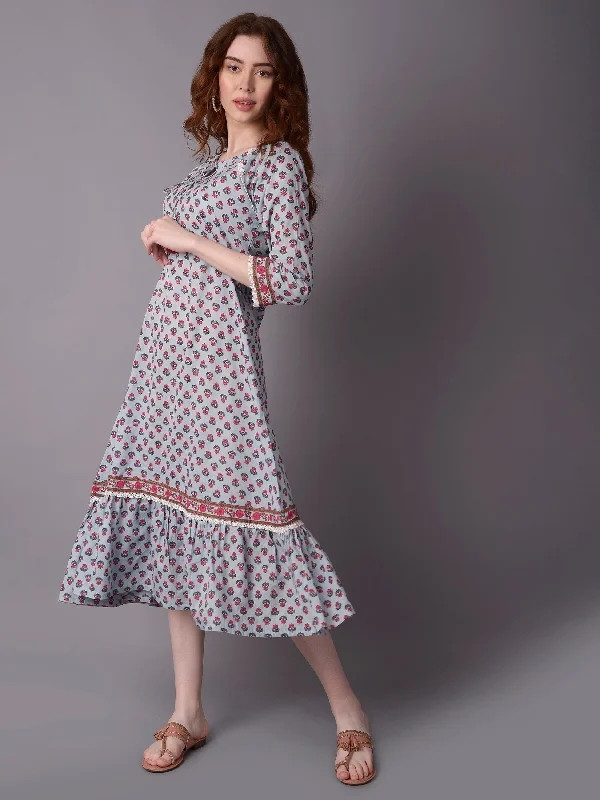Women's High-Fashion Outfit Relaxed Style Women Blue Floral Print Dress