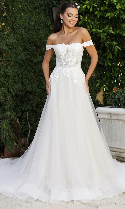 Women's Transitional Apparel Elegant Ensemble May Queen RQ8182 - Off-Shoulder Corset Bodice Bridal Gown Women's Transitional Apparel Elegant Ensemble May Queen RQ8182 - Off-Shoulder Corset Bodice Bridal Gown
