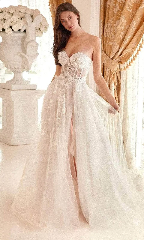 Women's Elegant Clothes Feminine Grace Andrea and Leo A1089W - High Slit Applique Bridal Gown