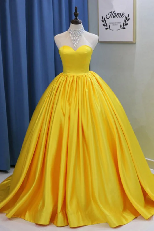 Casual Outfit For Women Feminine Allure Yellow Ball Gown Halter Prom Dresses with Beading Long Halter Quinceanera Dresses N1296 Casual Outfit For Women Feminine Allure Yellow Ball Gown Halter Prom Dresses with Beading Long Halter Quinceanera Dresses N1296