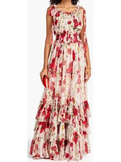 Women's Party Outfit Comfort Centric Apparel Poppy and Daisy Print Maxi Dress