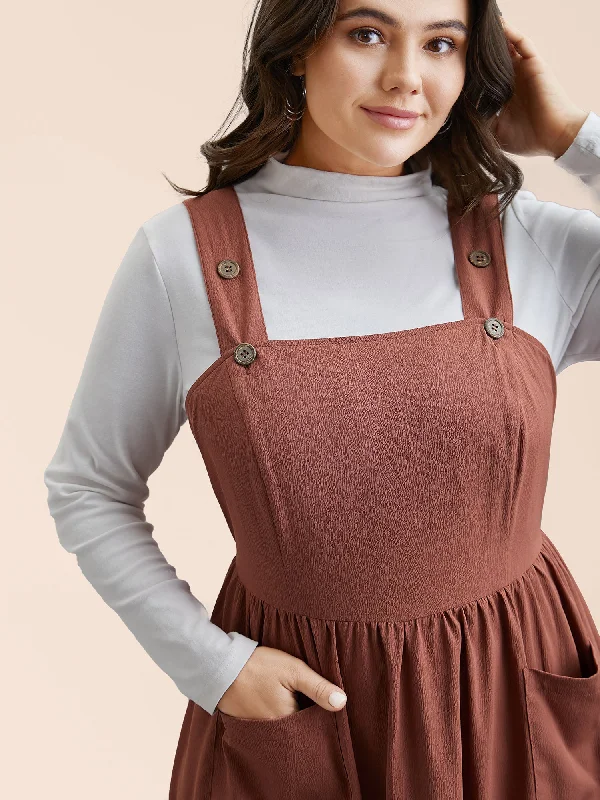 Women's Vacation Attire Fashion-Forward Outfits Overall Straps Stretchy-Waist Pockets Midi Dress Women's Vacation Attire Fashion-Forward Outfits Overall Straps Stretchy-Waist Pockets Midi Dress