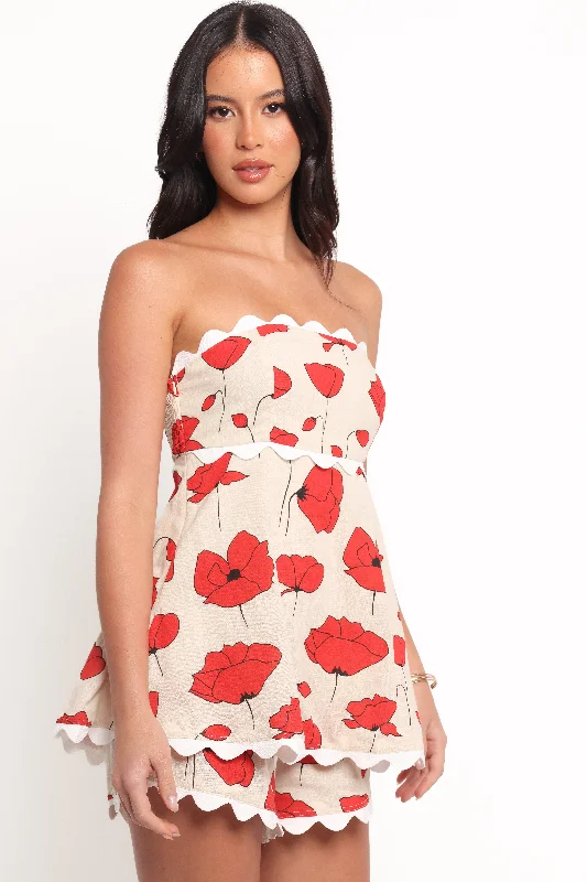 Women's Athleisure Apparel Limited Time Offers Romia Strapless Playsuit - Red Beige Poppy