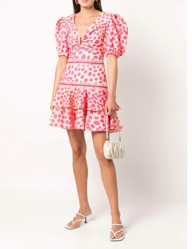 Women's Casual Wear Clothing End Of Season Sale Bossa Lace Trim Puff Sleeve Layered Mini Dress In Pink/apricot Women's Casual Wear Clothing End Of Season Sale Bossa Lace Trim Puff Sleeve Layered Mini Dress In Pink/apricot