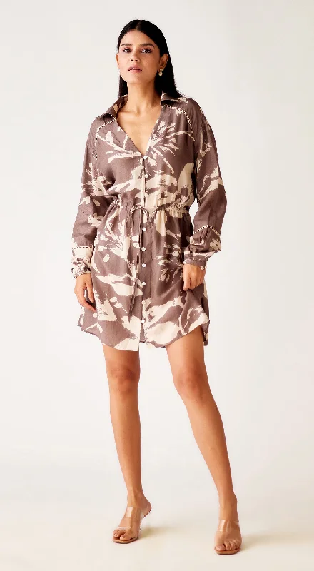 Casual Attire For Women Casual Chic Brown Muslin Floral Dress