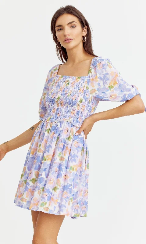 Women's Cozy Winter Attire Artful Design Ritali Floral Smocked Mini Dress