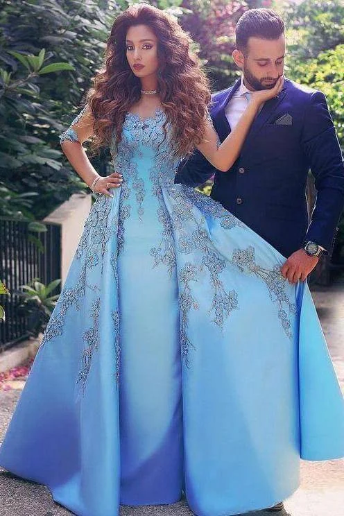 Women's Workout Garments Wardrobe Update A line Blue Half Sleeve Satin Beads Prom Dresses Sweetheart Lace Appliques Formal Dress Women's Workout Garments Wardrobe Update A line Blue Half Sleeve Satin Beads Prom Dresses Sweetheart Lace Appliques Formal Dress