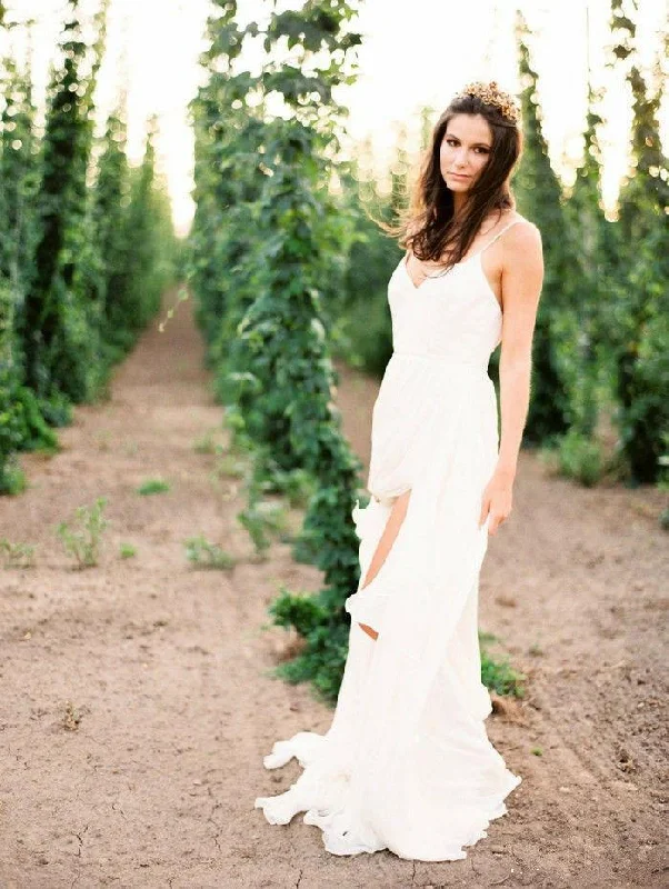 Women's Holiday Clothing Vintage Retro Party Wear Sexy Spaghetti Straps Boho Bridal Dress with Slit V Neck Side Slit Beach Wedding Dresses Women's Holiday Clothing Vintage Retro Party Wear Sexy Spaghetti Straps Boho Bridal Dress with Slit V Neck Side Slit Beach Wedding Dresses