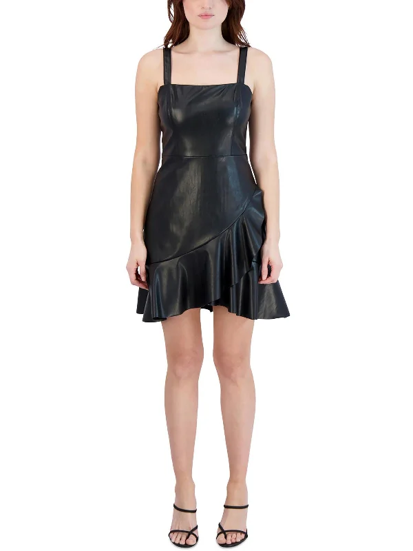 Women's Work Apparel Update With Cottagecore Styles Womens Faux Leather Short Mini Dress Women's Work Apparel Update With Cottagecore Styles Womens Faux Leather Short Mini Dress