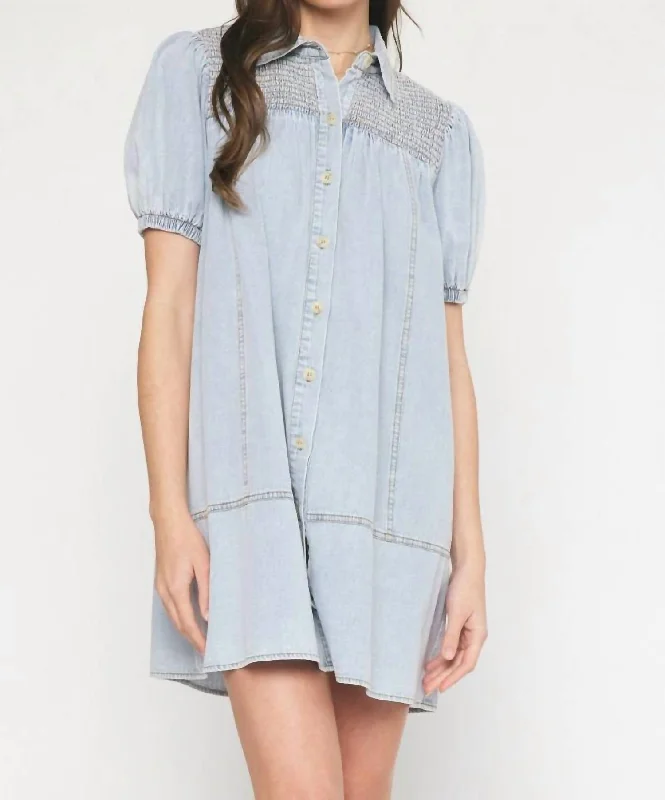 Women's Apparel And Garments Save On Classic Elegant Styles Collared Button Up Mini Dress In Denim Women's Apparel And Garments Save On Classic Elegant Styles Collared Button Up Mini Dress In Denim