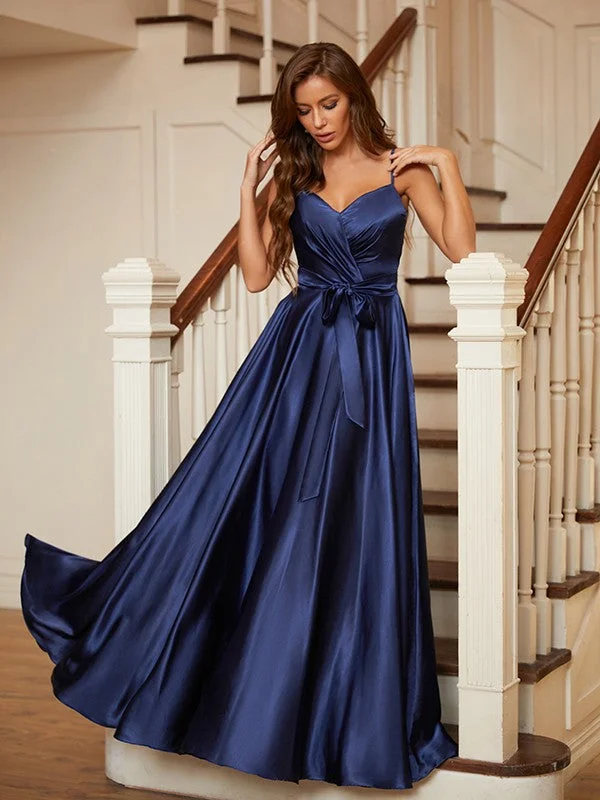 Women's Luxury Apparel Style Upgrade A-Line/Princess Silk like Satin Ruffles V-neck Sleeveless Floor-Length Dresses Women's Luxury Apparel Style Upgrade A-Line/Princess Silk like Satin Ruffles V-neck Sleeveless Floor-Length Dresses