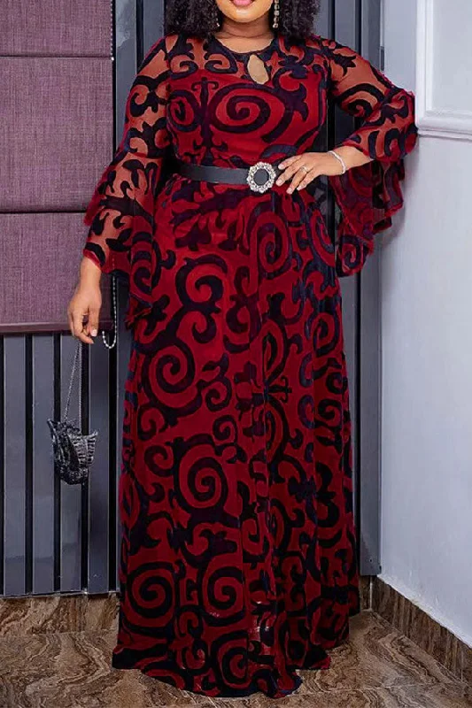 Women's Luxury Attire Urban Femme Streetwear Tribal Print Retro Trumpet Sleeve Maxi Dress Women's Luxury Attire Urban Femme Streetwear Tribal Print Retro Trumpet Sleeve Maxi Dress