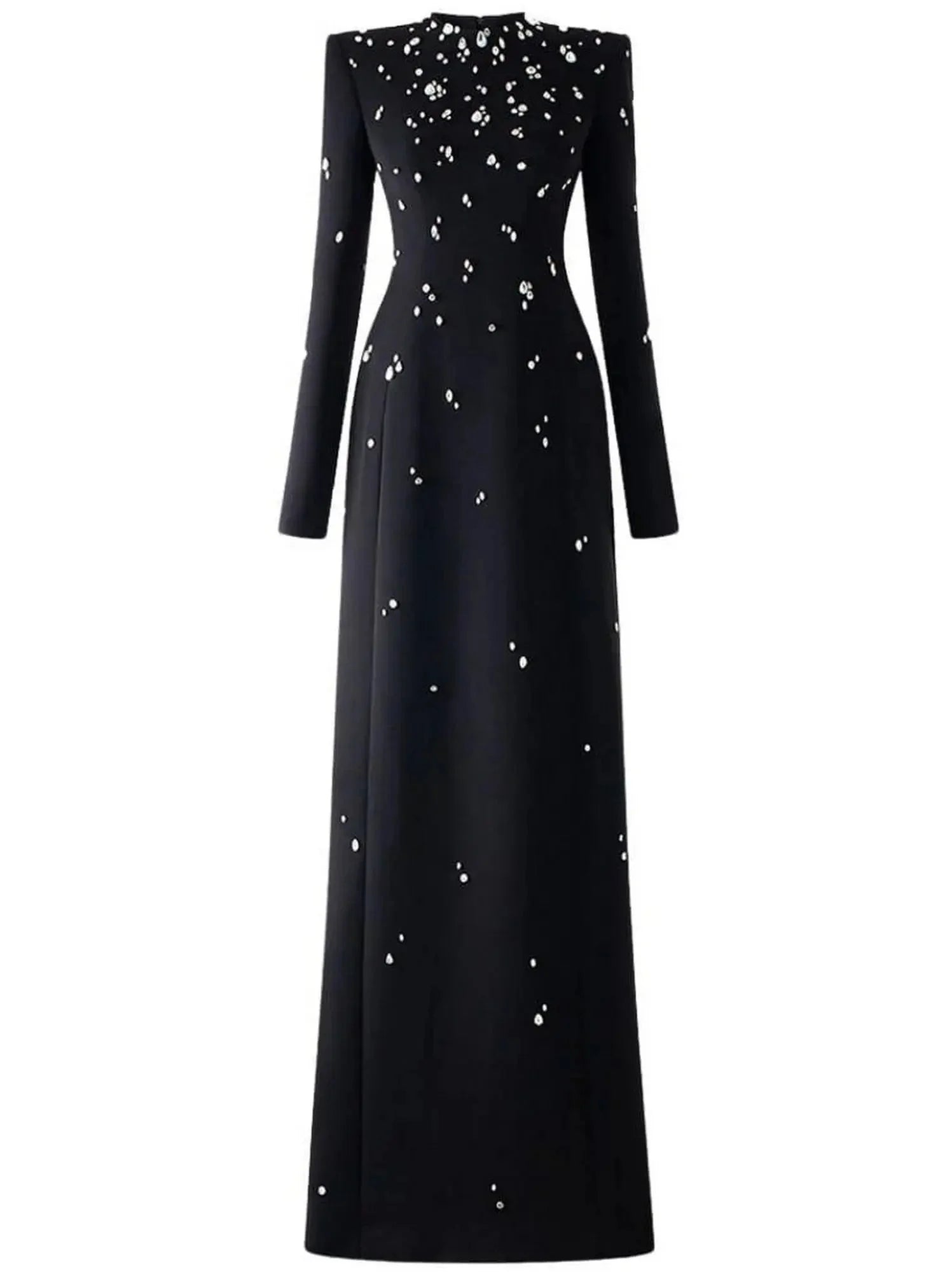 Chic Women's Outfit Chic Wardrobe Essentials Rhinestone-Embellished Long-Sleeve Black Maxi Dress Chic Women's Outfit Chic Wardrobe Essentials Rhinestone-Embellished Long-Sleeve Black Maxi Dress