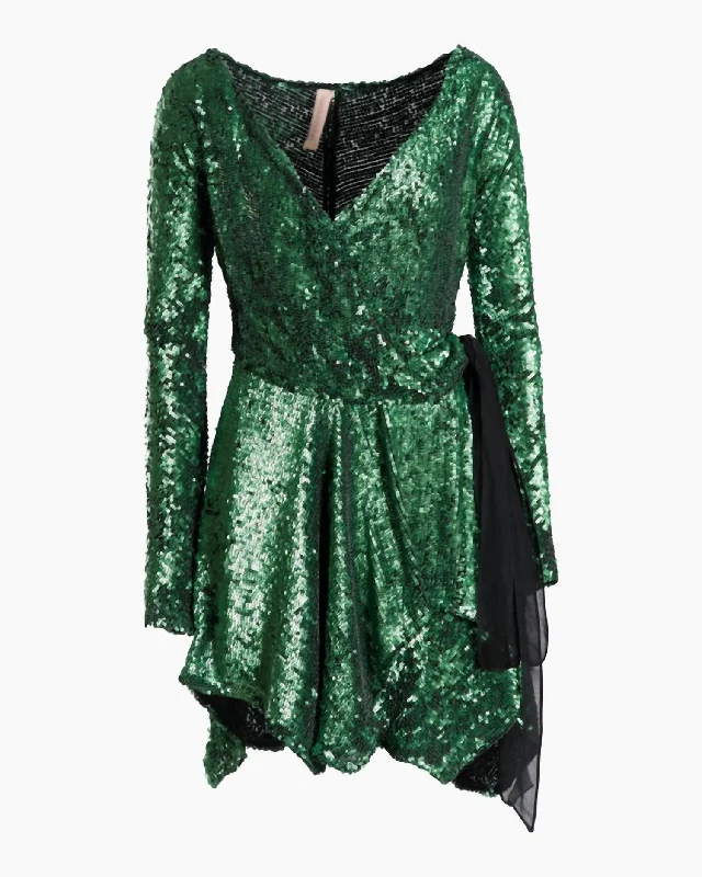 Women's Outerwear Garments Feminine Flow Gallia Sequin Mini Dress In Emerald